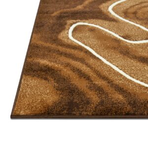 HR Mocha Brown and Beige Modern Contemporary Abstract Area Rugs Marble Pattern