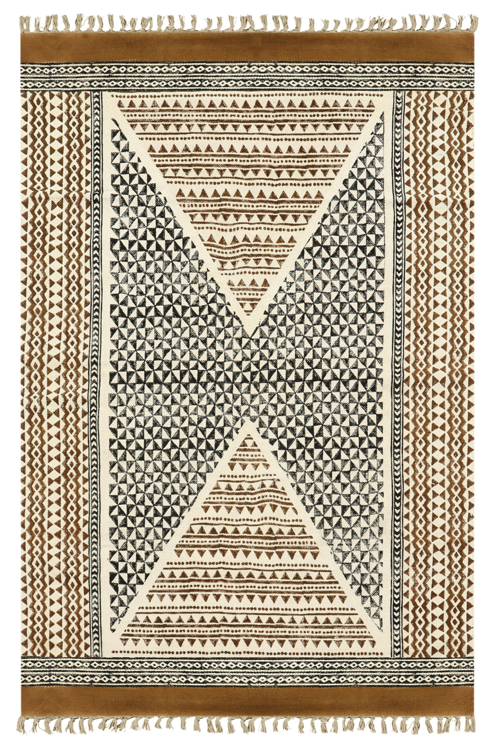 CASAVANI Collection Runner - 5x10 Area Rug Black & Brown Cotton Dhurrie Geometric Kilim Rug Indoor Outdoor Use Carpet Flatweave Rugs for Home & Foyer Corridor Hallway & Stair Runner