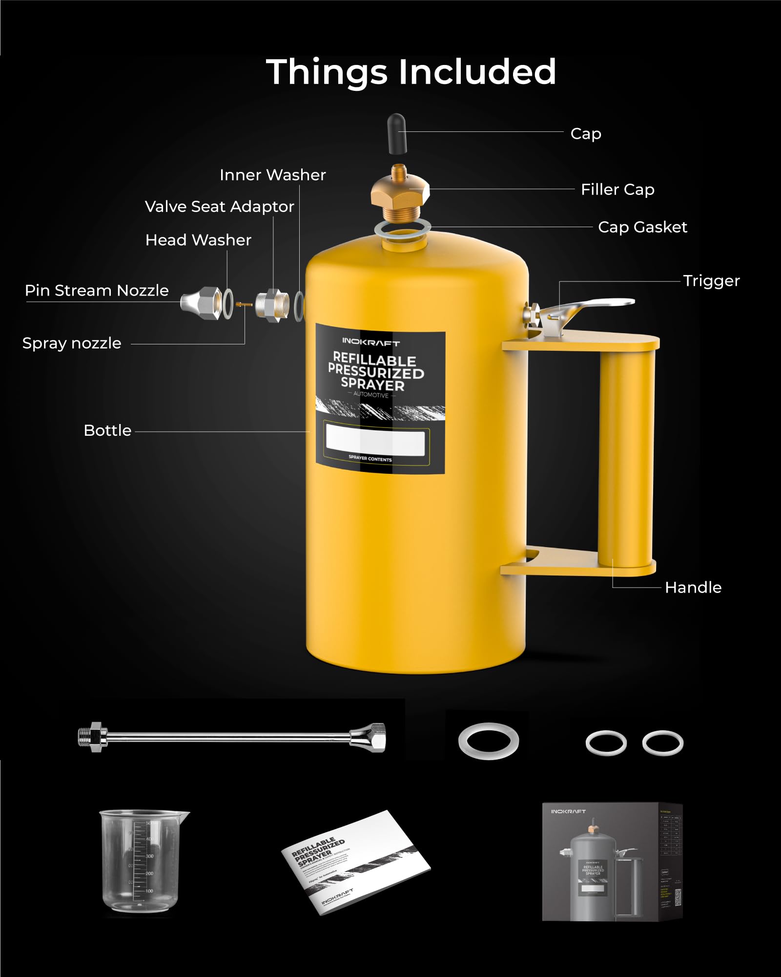 InoKraft Non-Aerosol Sprayer G1 - Pressurized Spray Bottle for Industrial-Strength, Non-Corrosive, Easy-to-Maintain Paint Sprayer for Mechanical and Automotive Repair