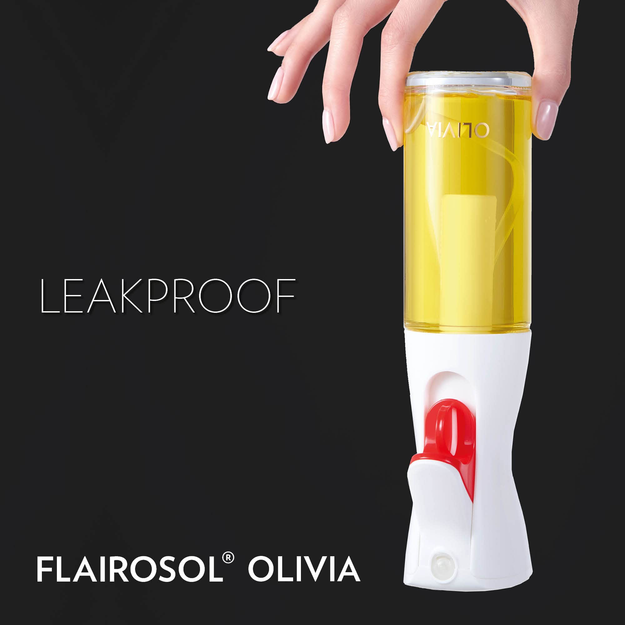 FLAIROSOL OLIVIA. The Original Advanced Oil Sprayer for Cooking, Kitchen, Salads, BBQs, Continuous Spray with Portion Control, Trusted by Chefs. Patented Technology. (Glass Bottle, 130ml/4.4 oz)