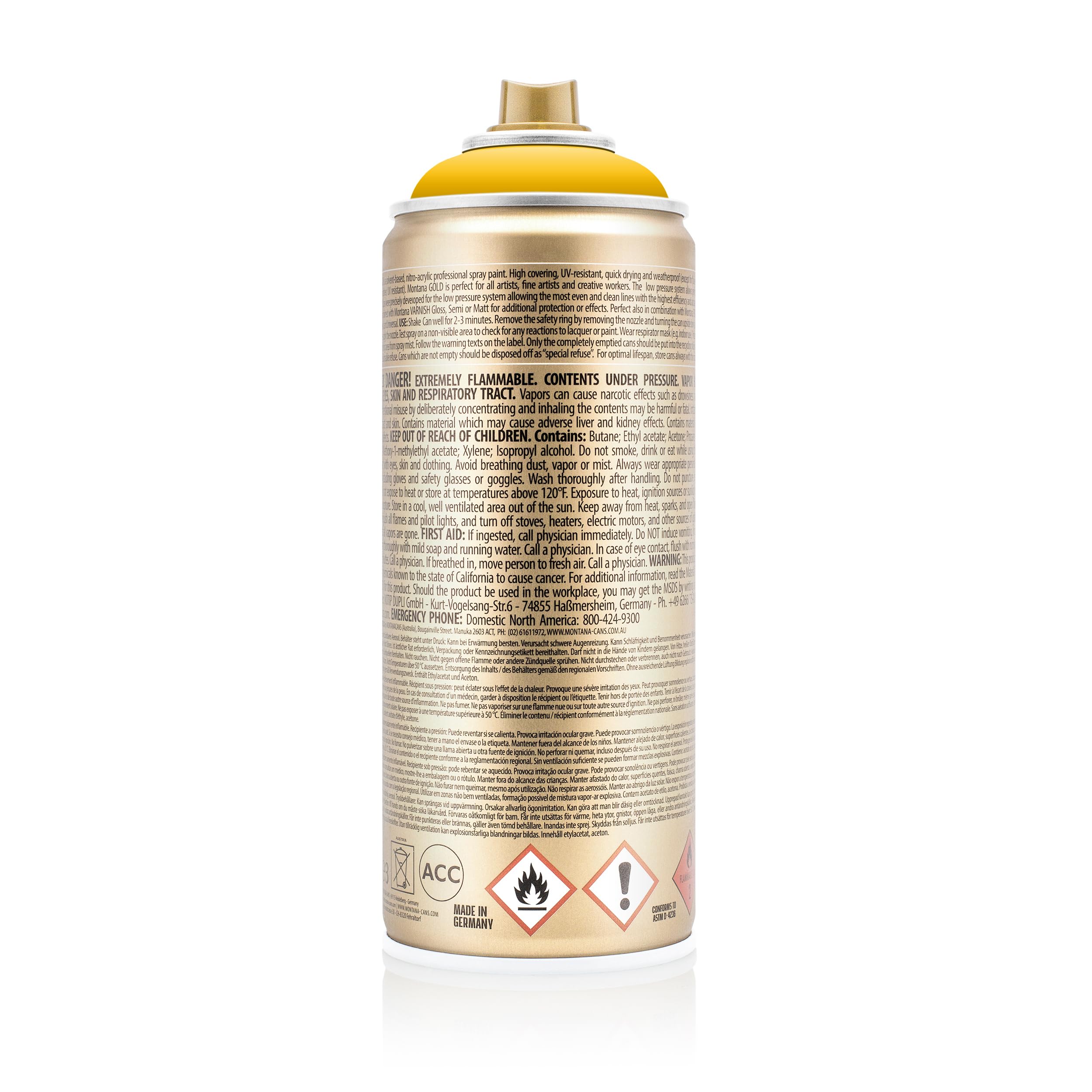 Montana Cans GOLD Spray Paint, 400ml, Shock Yellow (Model: MXG-S1010)