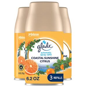 glade automatic spray refill, air freshener for home and bathroom, coastal sunshine citrus, 6.2 oz, 3 count