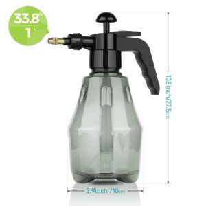 T4U Fine Mist Spray Bottle Plastic Grey 1L, Hand Held Pressure Plant Mister with Top Pump, Empty Water Sprayer Watering Can with Adjustable Nozzle for Indoor ， Outdoor Gardening and Home Cleaning