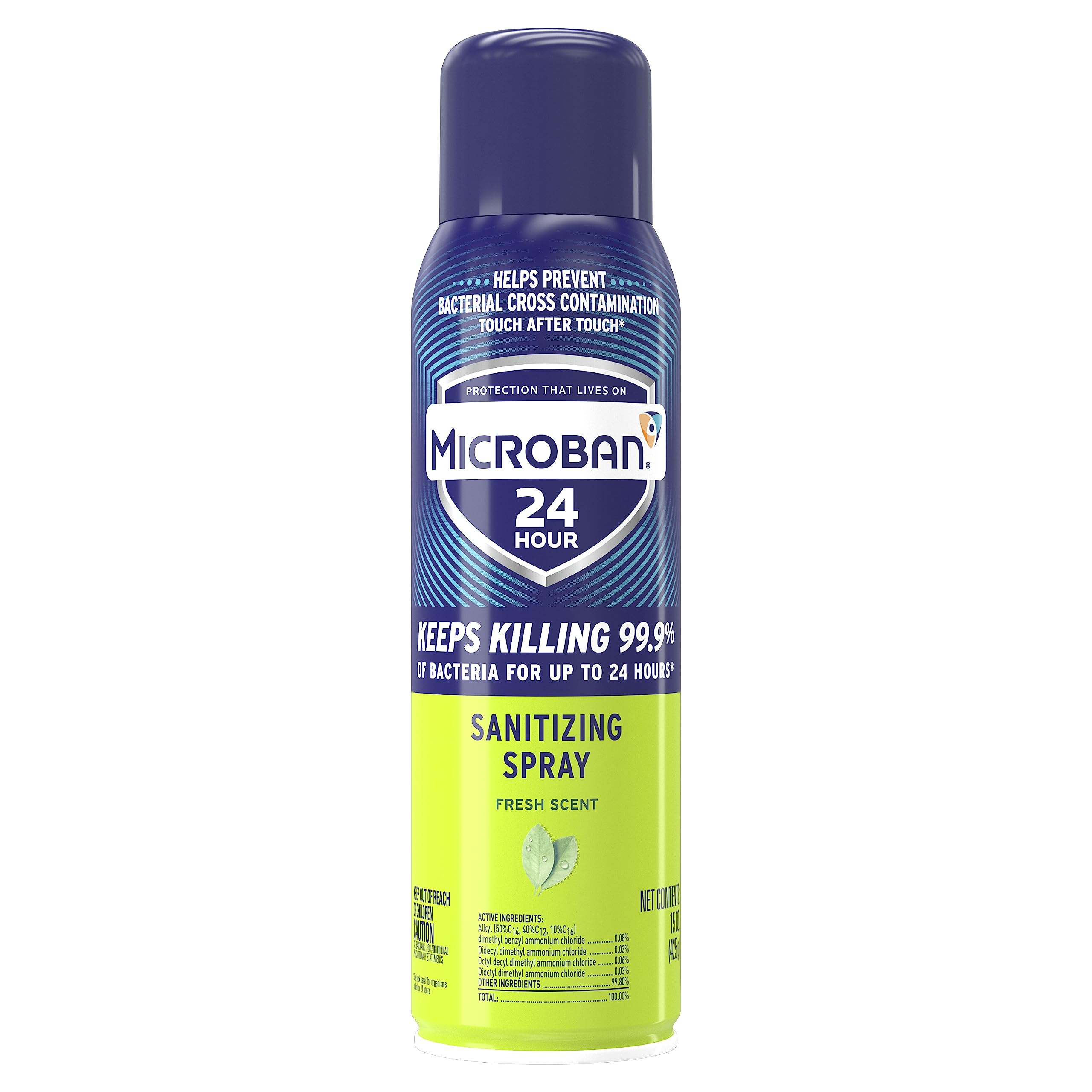 Microban 24 Hour Disinfectant Sanitizing Spray, Fresh Scent, 15oz