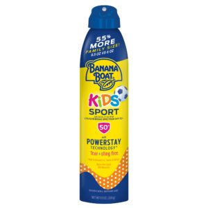 Banana Boat Kids Sport Sunscreen Spray SPF 50, 9.5oz | Kids Sunscreen, Kids Sunblock Spray, Oxybenzone Free Sunscreen for Kids, Spray Sunscreen SPF 50, Family Size Sunscreen, 9.5oz