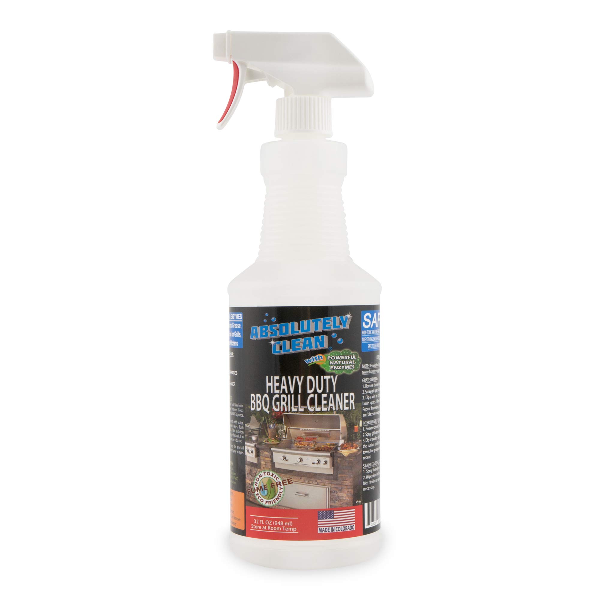 Absolutely Clean IT JUST WORKS GREAT as Grill Cleaner Spray! - Professional Strength, Natural Enzyme Formula - Fast Acting, Fume Free - USA Made (32oz Spray Bottle)