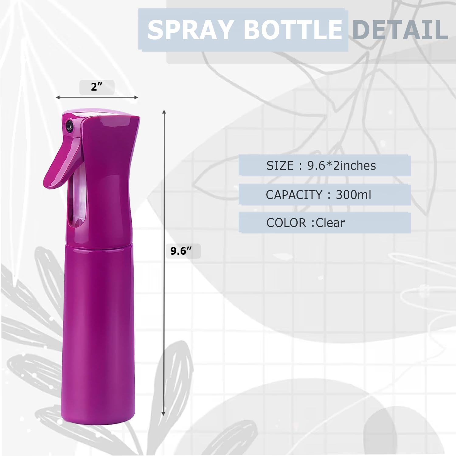 Continuous Spray Bottle with Ultra Fine Mist - Versatile Water Sprayer for Hair, Home Cleaning, Salons, Plants, Aromatherapy, and More - Empty Hair Spray Bottle - 300ml/10.1oz (Light Purple)