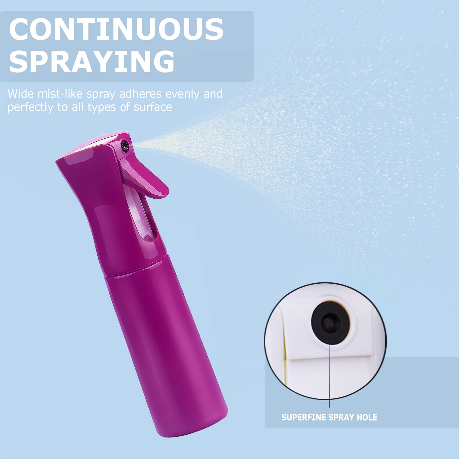 Continuous Spray Bottle with Ultra Fine Mist - Versatile Water Sprayer for Hair, Home Cleaning, Salons, Plants, Aromatherapy, and More - Empty Hair Spray Bottle - 300ml/10.1oz (Light Purple)