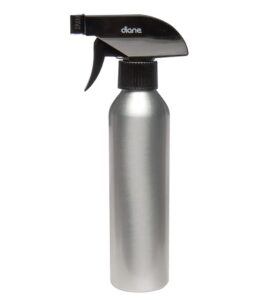 diane aluminum spray bottle applicator with nozzle for hair styling and coloring – small - 9.4” x 1.5”, 8oz capacity – silver