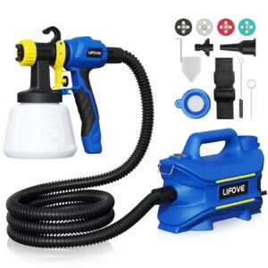 lifove paint sprayer 800w hvlp electric spray paint gun with 40 fl oz container, 6.5ft air hose, 4 nozzles & 3 patterns, easy to clean, suitable for furniture, house, fence, walls, etc. lf807