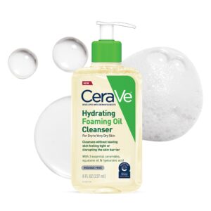 cerave hydrating foaming oil cleanser | moisturizing oil cleanser for face & body with squalane oil, hyaluronic acid & ceramides | for dry to very dry skin | fragrance free & residue free | 8 fl oz