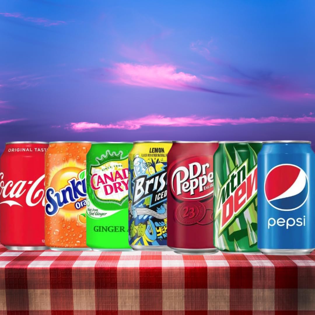 Soft Drink Assortment Variety: Cola, Pepsi, Sprite, Mountain Dew, Dr. Pepper, Brisk Iced Tea, Canada Dry Ginger Ale, Sunkist - 12 Fl Oz cans (18 Pack) Soda, Pop Restock Kit