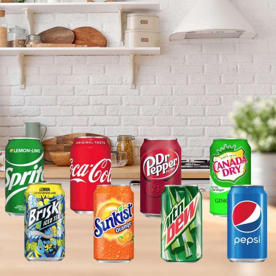 Soft Drink Assortment Variety: Cola, Pepsi, Sprite, Mountain Dew, Dr. Pepper, Brisk Iced Tea, Canada Dry Ginger Ale, Sunkist - 12 Fl Oz cans (18 Pack) Soda, Pop Restock Kit