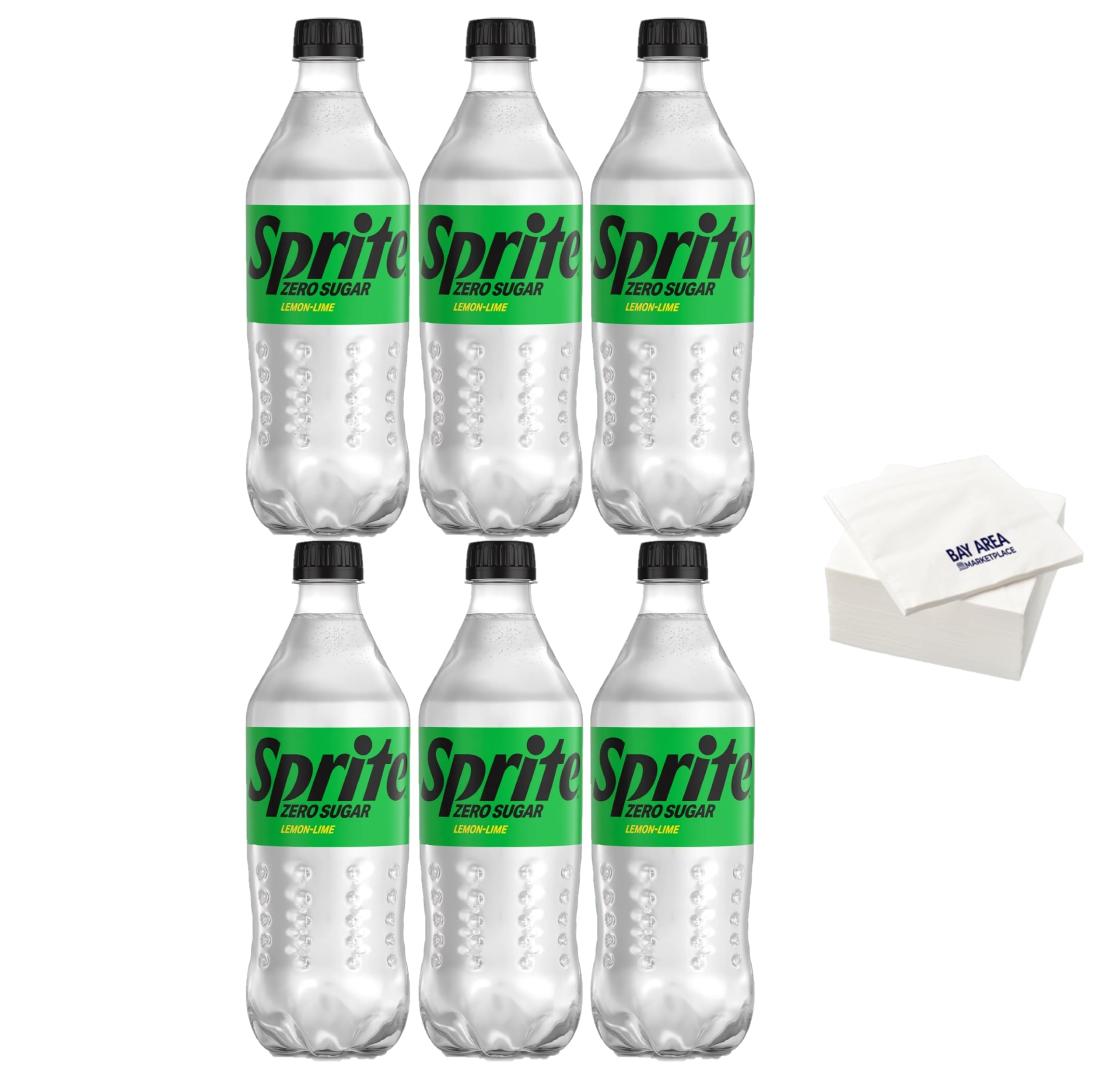 Sprite Zero Sugar, 20 Ounce Bottles, (Pack of 6) with Bay Area Marketplace Napkins