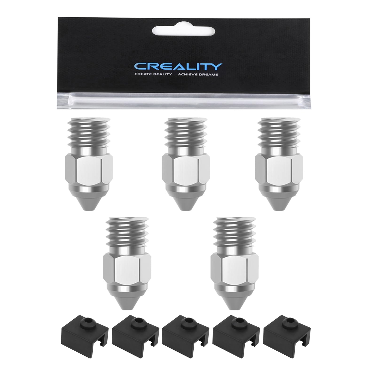 Creality Original Upgrade Ender 3 S1 5pcs Nozzle with 5pcs Silicone Sock, Up to 500°C High-Temperature Resistance, Copper Alloy Nozzle for Creality Sprite Extruder, Ender 3 S1 Pro, Ender 3 S1 Plus