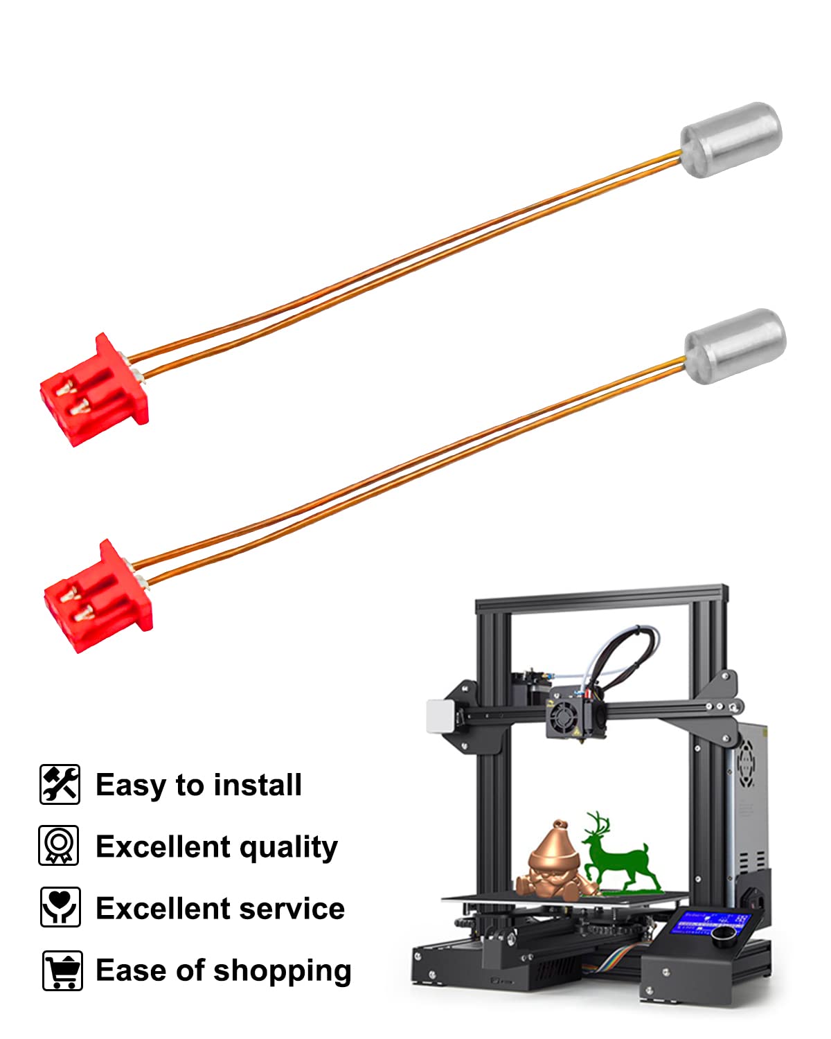 TIKSCIENCE Extruder Thermistor Temperature Sensor NTC 100K 3950 Fit for Sprite Extruder Pro FDM Ender 3 S1 CR10 Smart Pro Ender 3 SI Pro Sermoon V1 Pro 3D Printer, Red, 300℃