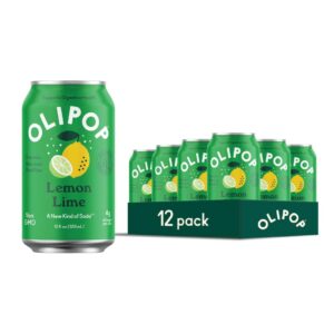 OLIPOP Prebiotic Soda Pop, Lemon Lime, A New Kind of Soda Packed with Prebiotics, Fiber, and Botanicals, Gluten Free, Vegan, GMO Free, 12oz (12-Cans)