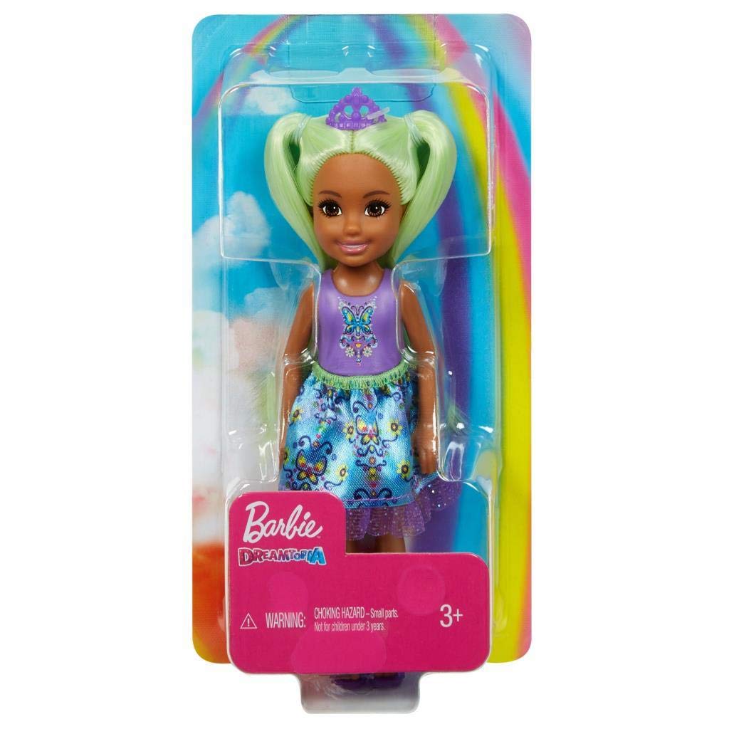 Barbie Dreamtopia Chelsea Sprite Doll, 7-inch, with Green Hair Wearing Fashion and Accessories, Multi (GJJ95)