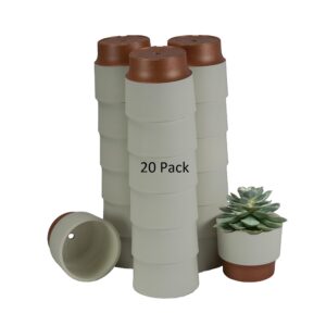 The HC Companies 2.5 Inch Sprite Mini Succulent Pot - Small Plastic Planter with Drainage for Indoor Plants, Crafts, Wedding Favors, Vanilla Bisque (20 Pack)