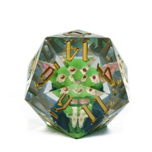 cusdie large d20 dice 55mm with sharp edges and sprite inclusitions, d&d 20 sided dice, handmade dnd dice giant d20 for dungeons and dragons rpg, mtg table games(green sprite)