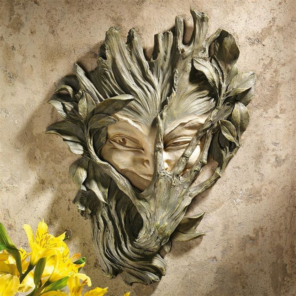 Design Toscano Bashful Wood Sprite Tree Face Mystic Decor Wall Sculpture, 9" Wx5 Dx13 H, Two Tone Stone