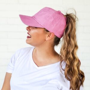 Red Sprite Hats Messy Bun Snap Up Baseball Cap High Ponytail Adjustable Hat (Pink, Cotton)