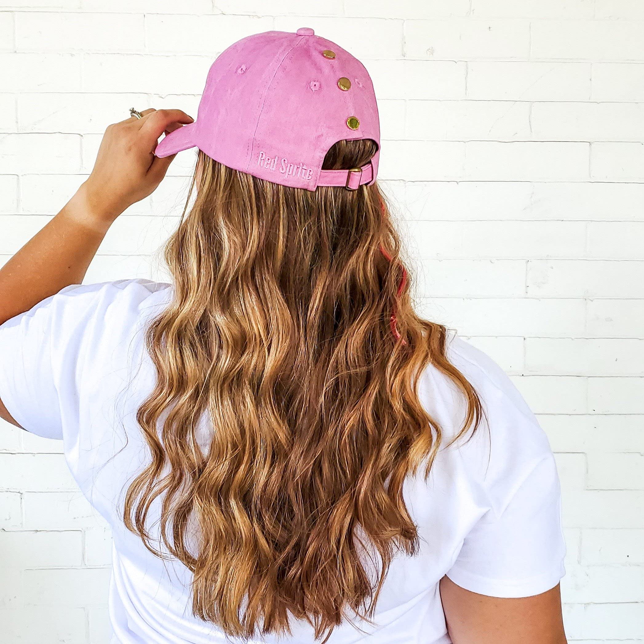 Red Sprite Hats Messy Bun Snap Up Baseball Cap High Ponytail Adjustable Hat (Pink, Cotton)