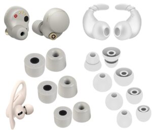 a-focus [8 pairs] wf-1000xm4 ear hooks tips 【 memory foam & silicone 】 soft replacement comfortable earbud tips wingtip compatible with sony wf-1000xm4 wf-1000xm3 wf-c500, 23515h silver