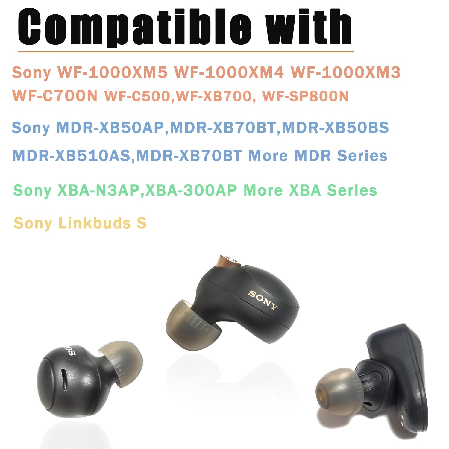 Luckvan Replacement Ear Tips for Sony Earbuds WF XBA MDR Series LinkBuds S/WF-C500/WF-C700N Earbuds Tips for Sony WF-1000XM5/WF-1000XM4/1000XM3 Wireless, 4 Pairs Black