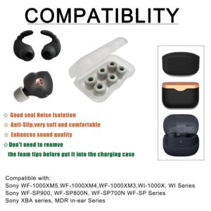 Memory Foam Earbuds Tips for Sony WF-1000XM5/WF-1000XM4+Ear Hooks Replacement Ear Tips for Sony Earbuds Fit in Charging Case, Gray Medium