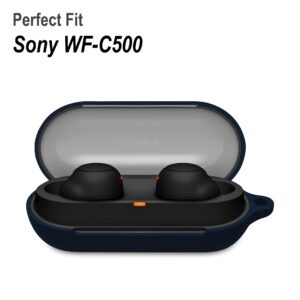 Geiomoo Silicone Carrying Case Compatible with Sony WF-C500, Portable Scratch Shock Resistant Cover with Carabiner (Navy Blue)