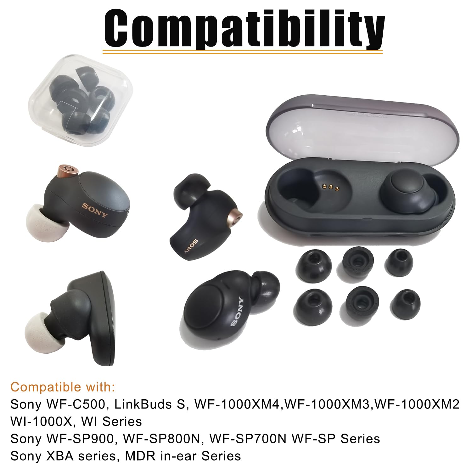 Memory Foam Ear Tips for Sony LinkBuds S/WF-C500 WF-C700N Replacement Tips for Sony Earbuds WF-1000XM4/WF-1000XM3 LinkBuds S Fit Charging Case 3 Pairs LMS Black