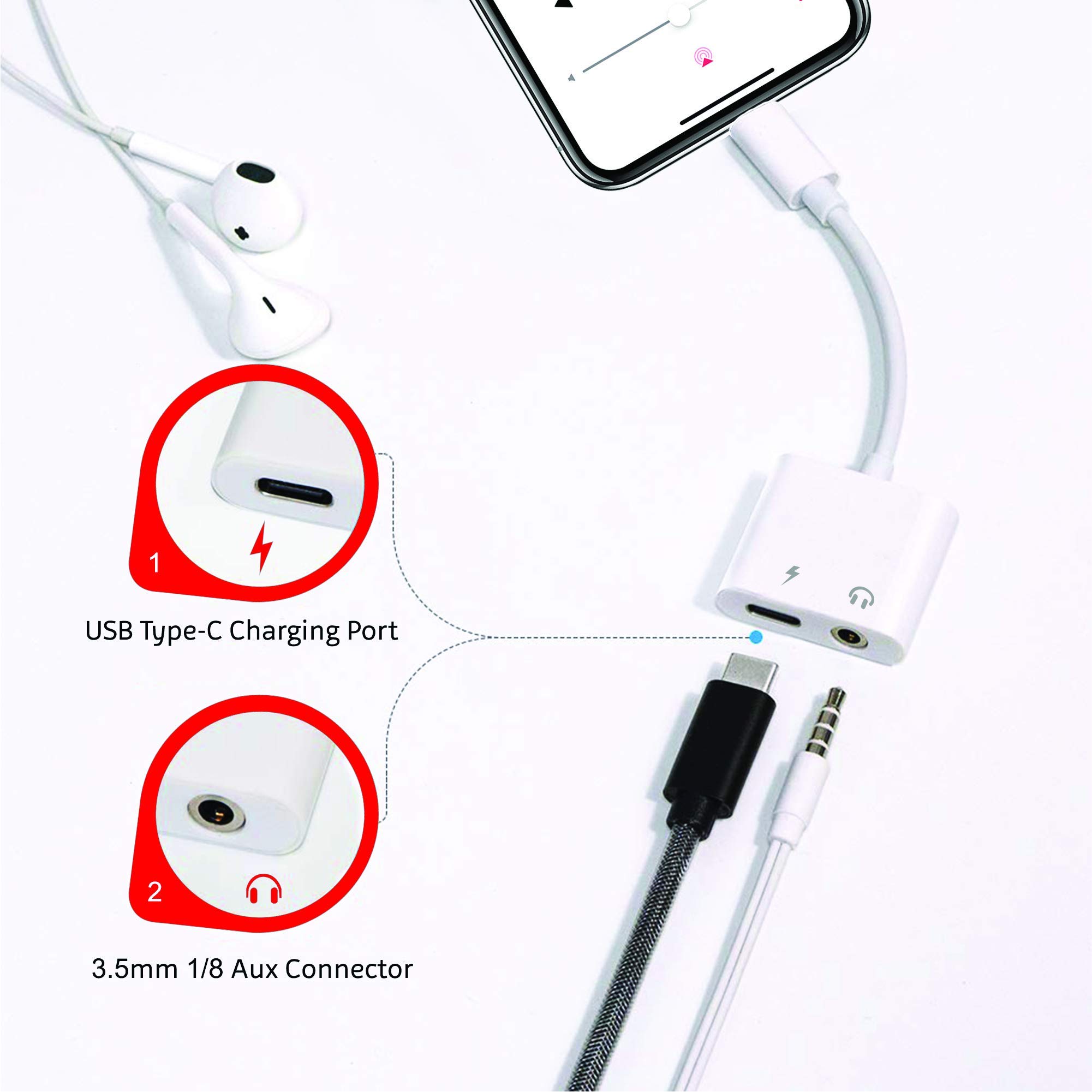 Pro Headphone 3Amp Aux Adapter Compatible with Your Sony WF-1000XM3 Plus USB-C 3.5mm Audio & Hi-Power Charging Port (Charge While You Listen)