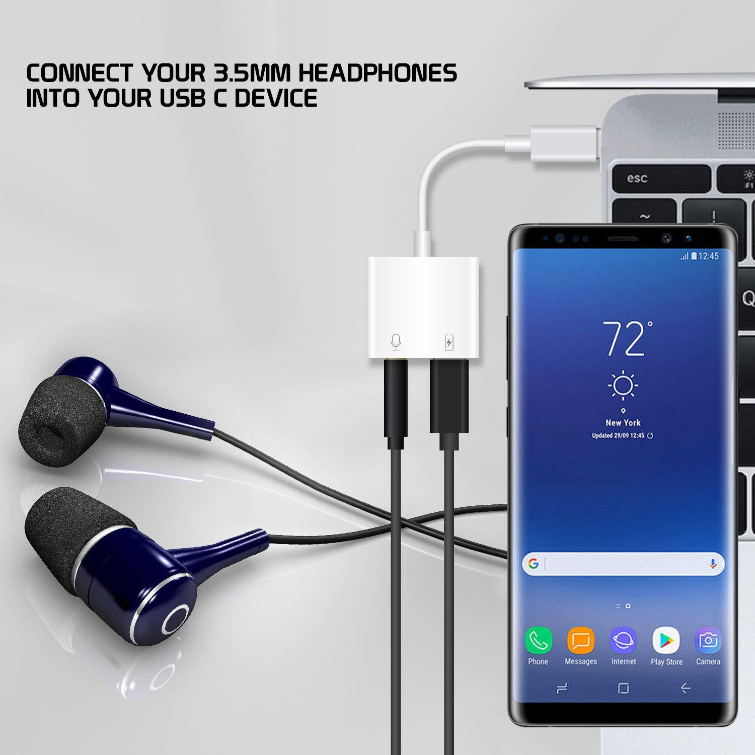 Pro Headphone 3Amp Aux Adapter Compatible with Your Sony WF-1000XM3 Plus USB-C 3.5mm Audio & Hi-Power Charging Port (Charge While You Listen)