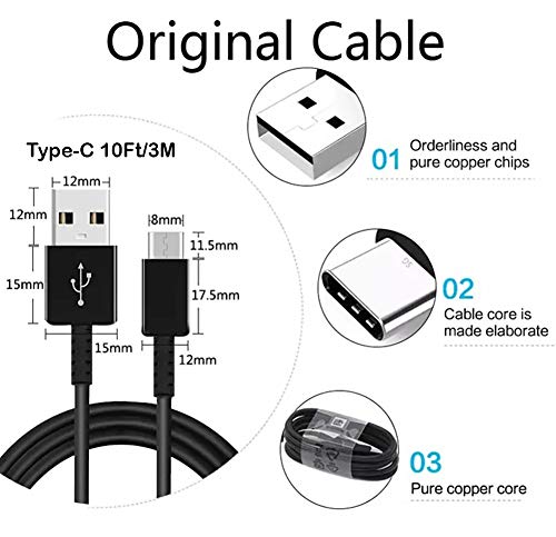 Works by VOLT PLUS TECH Original 10ft USB-C Cable Compatible with Your Sony WF-1000XM3 with Fast Charging and Data Transfer. (Black 3M)