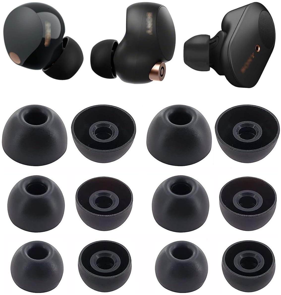 Replacement Ear Tips Compatible with Sony wf 1000xm5 / 1000xm4 / c700n Earbuds, Silicone Ear Buds Ear Cap Ear Plug Eartips Replacement for Sony Earbuds,S/M/L 3 Size 6 Pairs,Black 713