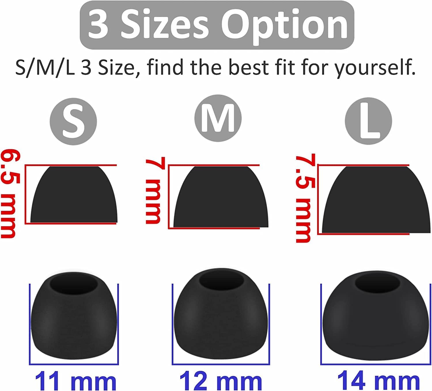 Replacement Ear Tips Compatible with Sony wf 1000xm5 / 1000xm4 / c700n Earbuds, Silicone Ear Buds Ear Cap Ear Plug Eartips Replacement for Sony Earbuds,S/M/L 3 Size 6 Pairs,Black 713