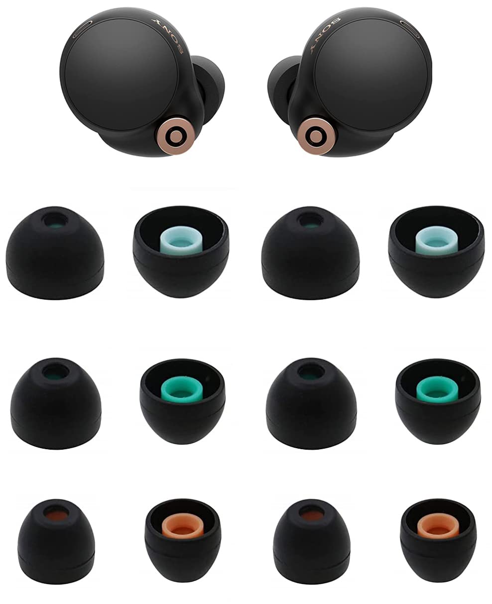 Rqker Ear Tips Compatible with Sony WF-1000XM4 WF-C500 WF-1000XM3 WF-SP700 WF-XB700, 6 Pairs S/M/L Sizes Soft Silicone Ear Tips Earbud Tips Eartips Compatible with Sony Earbuds, 12 Black sml