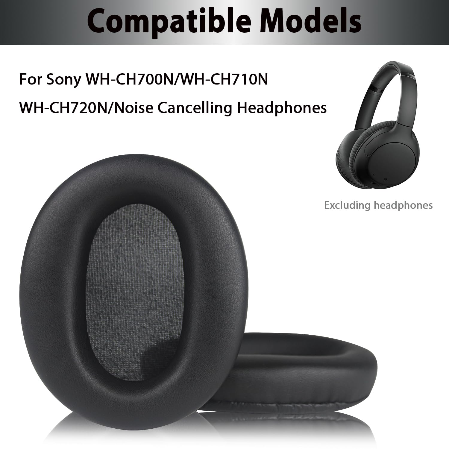 WH-CH710N Replacement Earpads Ear Cushions,Ear Pads for Sony WH-CH700N, WH-CH710N, WH-CH720N Headphones, Ear Cushions with Soft Protein Leather, Ear Comfort Memory Foam (Black)