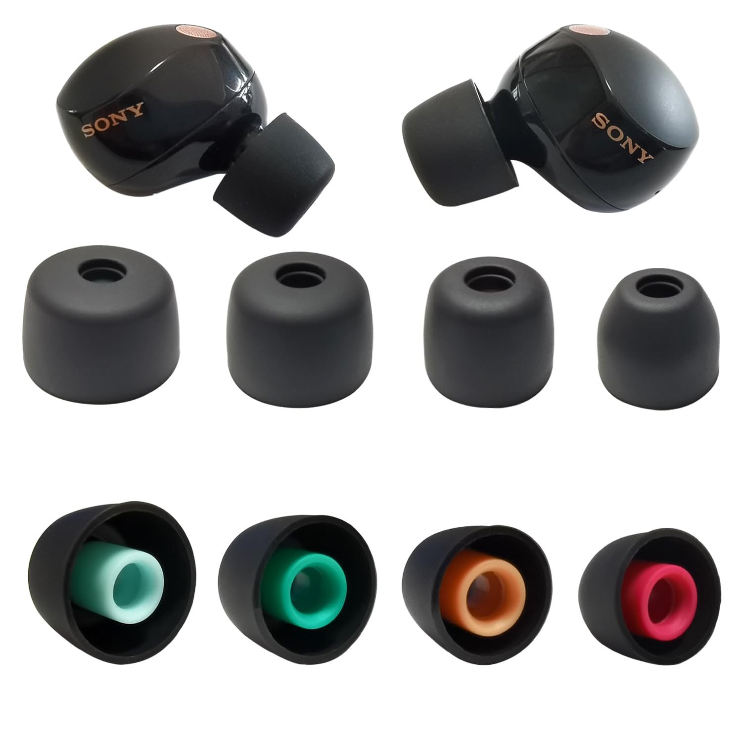 Luckvan Soft Silicone Ear Tips for Sony WF-1000XM5 Earbuds Replacement Tips for Sony WF-1000XM4 WF-1000XM3, 4 Pairs Black