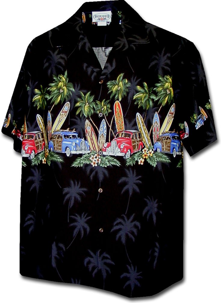 Pacific Legend Island Woodies Hawaiian Camp Shirts Black M 440-3313