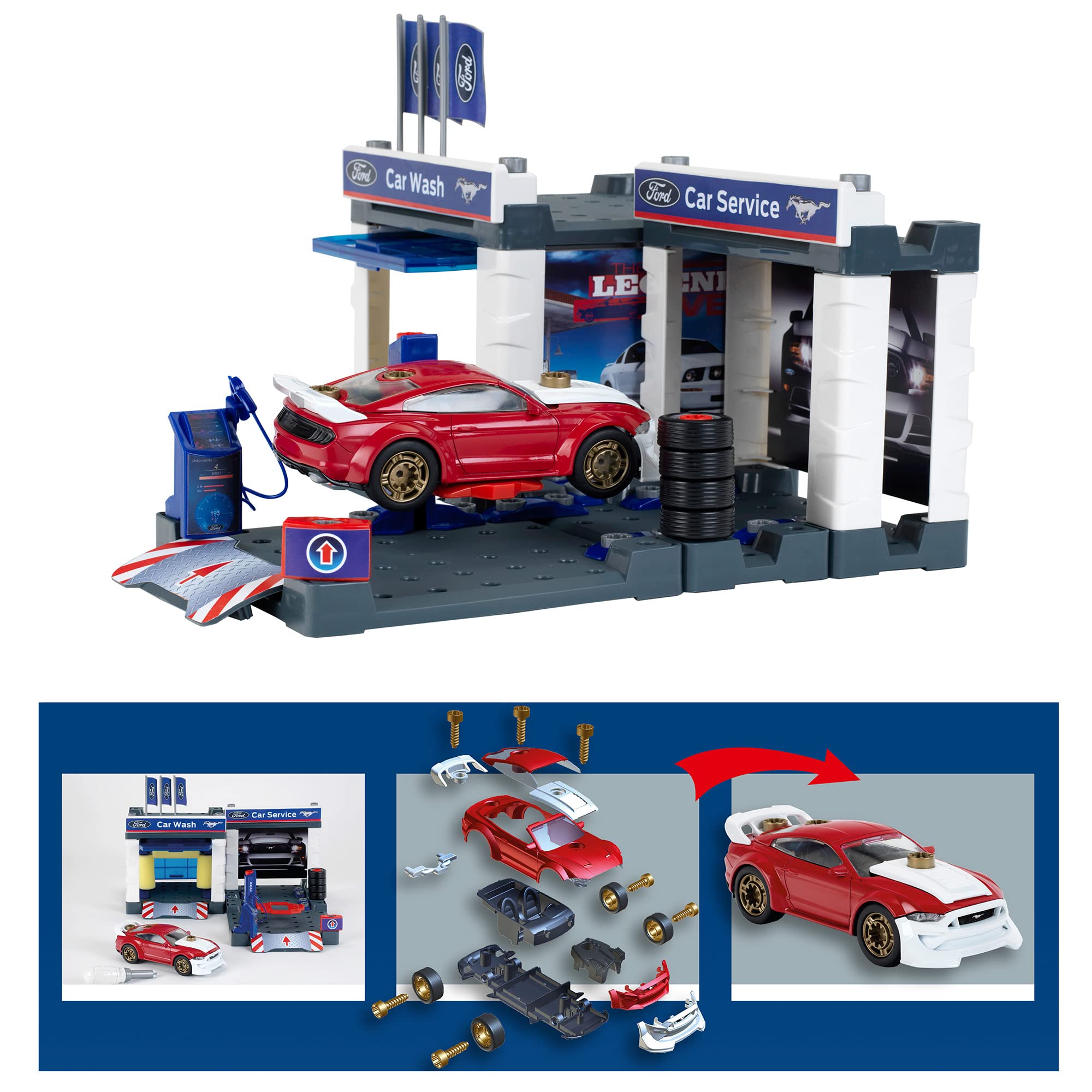 Klein Theo Service Station with 2019 Ford Mustang - 3313, Multi-Colored