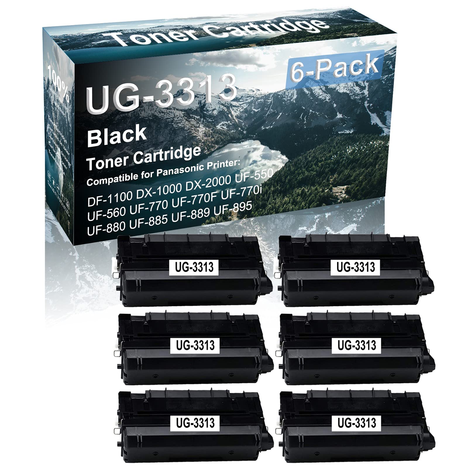 6-Pack(Black) Compatible Laser Toner Cartridge (High Yield) Replacement for Panasonic UG3313 | UG-3313 Printer Toner use for DF-1100 DX-1000 DX-2000 UF-550 UF-560 Printer