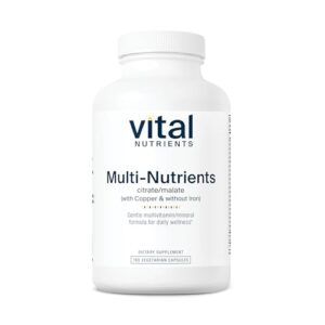 vital nutrients - multi-nutrients 2 - citrate/malate formula (with copper and without iron) - multi-vitamin/mineral, potent antioxidants, gentle bioavailable form - 180 vegetarian capsules per bottle