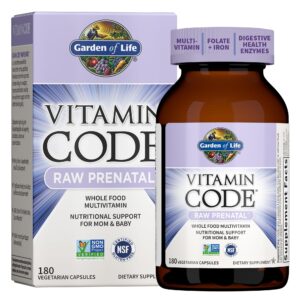 prenatal multivitamin for women from whole foods with biotin, iron & folate not folic acid, probiotics for immune support - vitamin code raw by garden of life - pregnancy must haves - 180 capsules