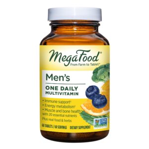 megafood men's one daily multivitamin - with zinc, selenium, b vitamins, d, and real food - immune support - energy metabolism - muscle and bone health - vegetarian - 60 tabs