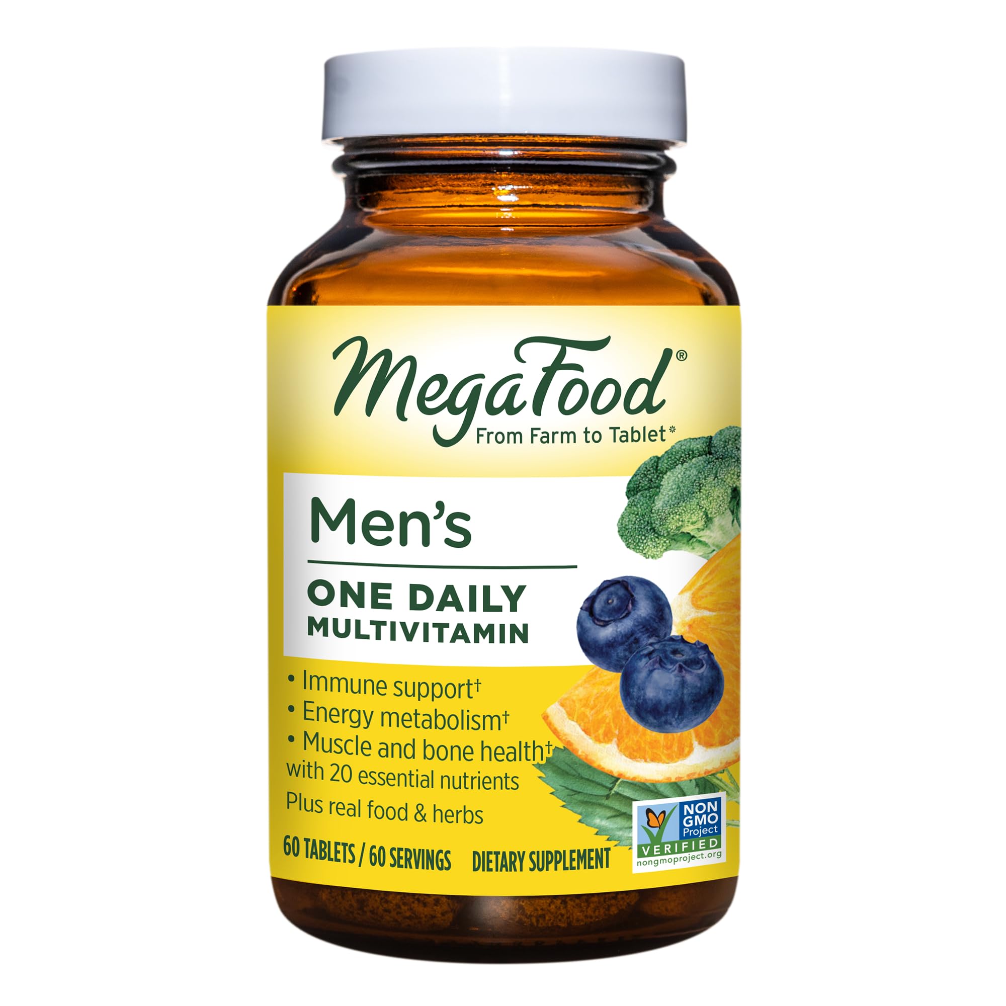 MegaFood Men's One Daily Multivitamin - with Zinc, Selenium, B Vitamins, D, and Real Food - Immune Support - Energy Metabolism - Muscle and Bone Health - Vegetarian - 60 Tabs