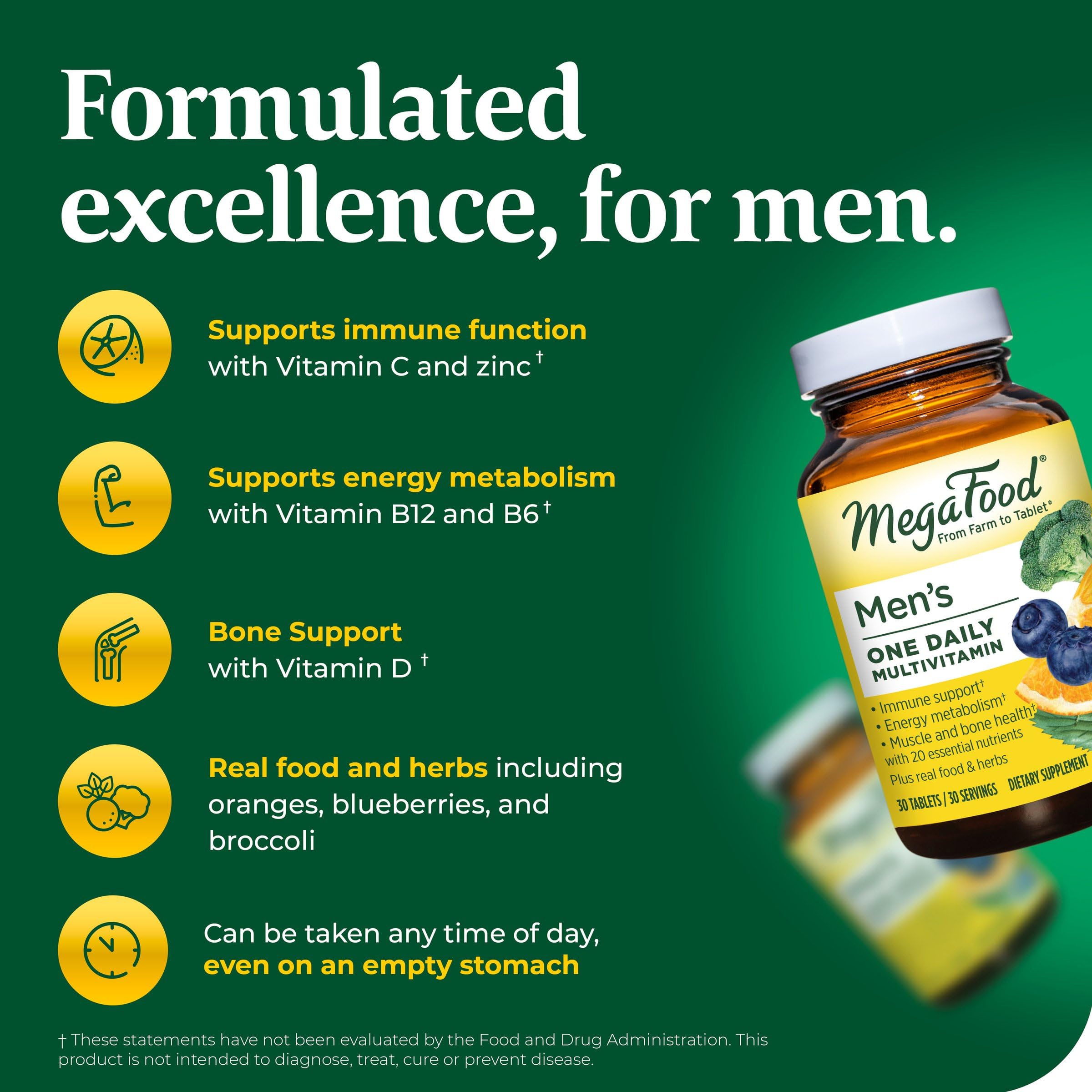 MegaFood Men's One Daily Multivitamin - with Zinc, Selenium, B Vitamins, D, and Real Food - Immune Support - Energy Metabolism - Muscle and Bone Health - Vegetarian - 60 Tabs