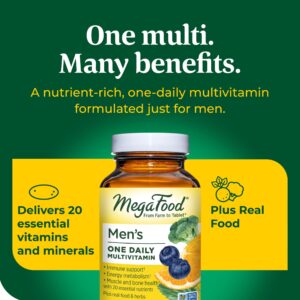 MegaFood Men's One Daily Multivitamin - with Zinc, Selenium, B Vitamins, D, and Real Food - Immune Support - Energy Metabolism - Muscle and Bone Health - Vegetarian - 60 Tabs