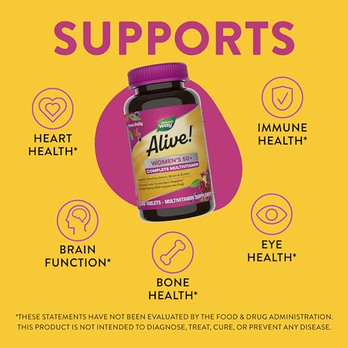 Nature's Way Alive! Women's 50+ Complete Multivitamin, Supports Healthy Heart, Brain, Bones*, B-Vitamins, Gluten Free, 130 Tablets (Packaging May Vary)